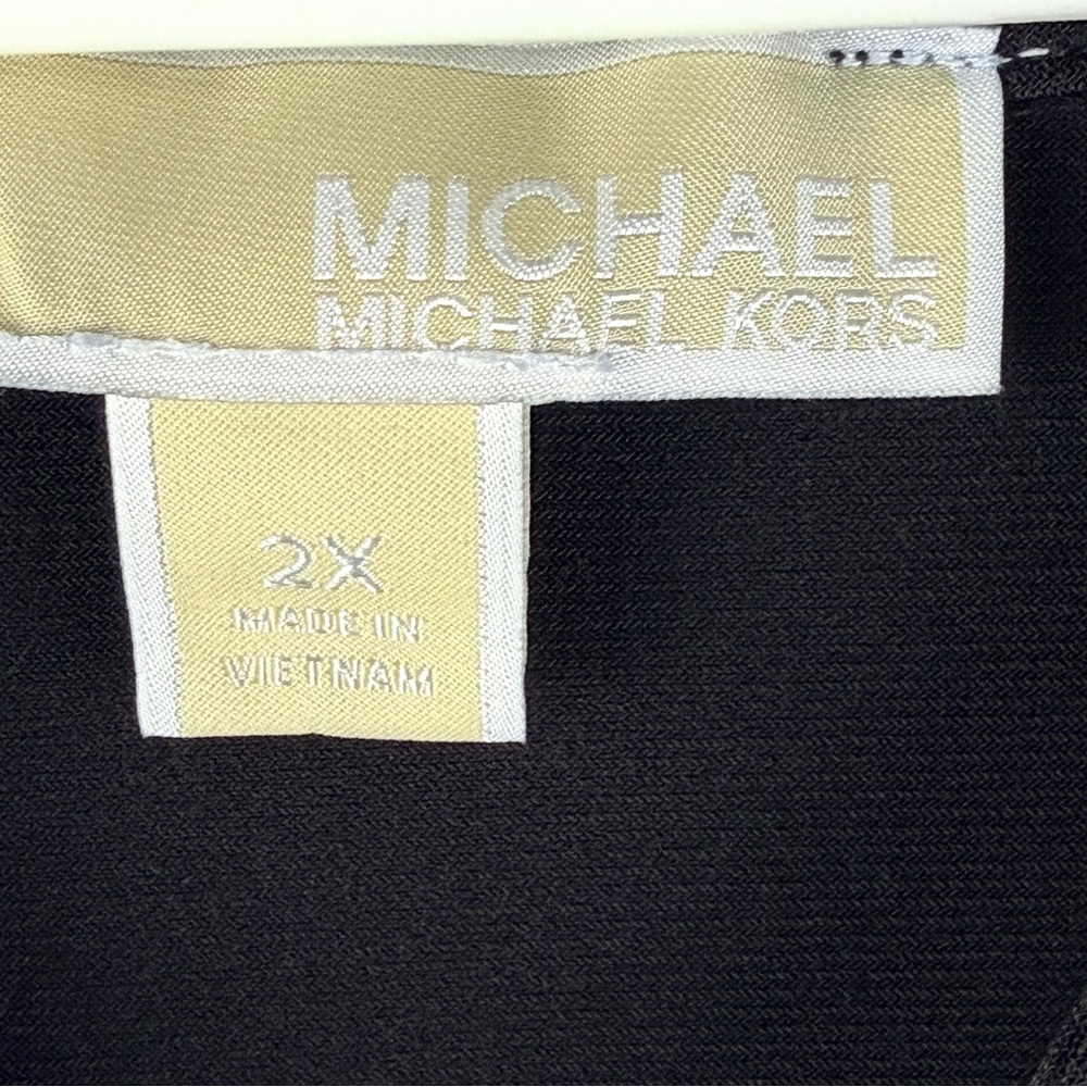 Michael Kors Black Zip Front Blouse Gold Hardware Roll Tab Sleeve 2X - Picture 5 of 12